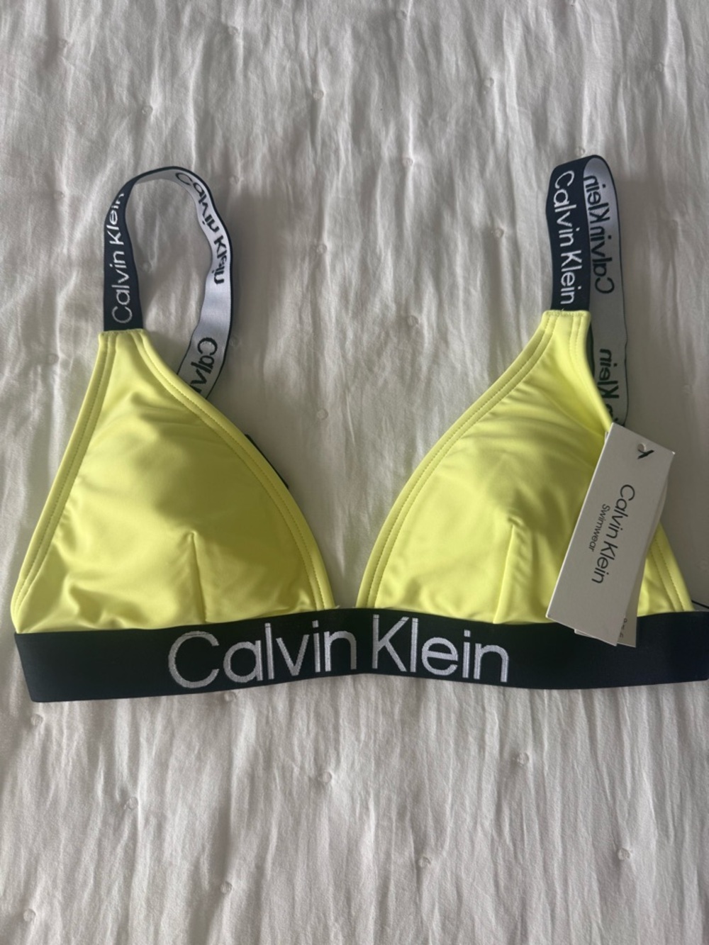 Calvin Klein Neon Yellow Triangle Logo Band Bralette